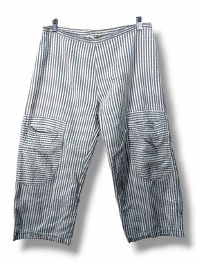Tulip Clothing Calista Cotton Gray White Stripes Ankle Cargo Pull On Pants Large